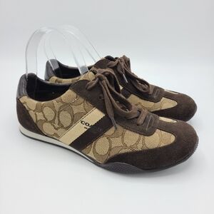 Coach Kelson Signature C Brown Tan Suede Leather Sneakers 6.5